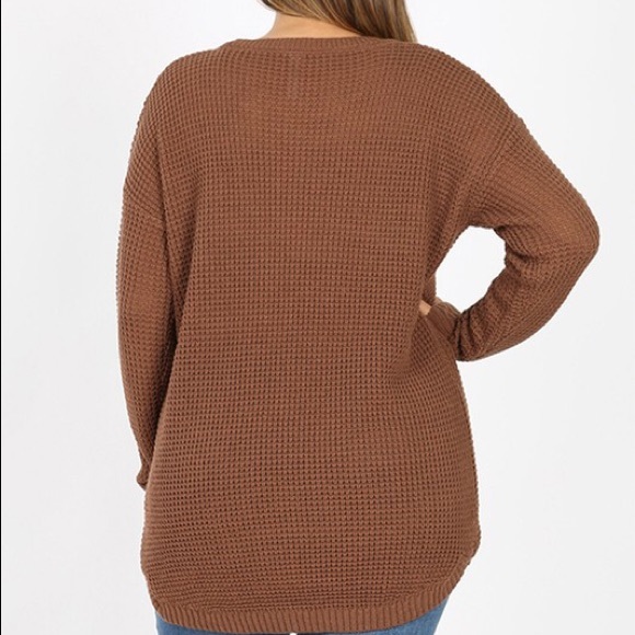 Best Seller! Mocha Brown Plus Size Waffle Sweater - Picture 4 of 8
